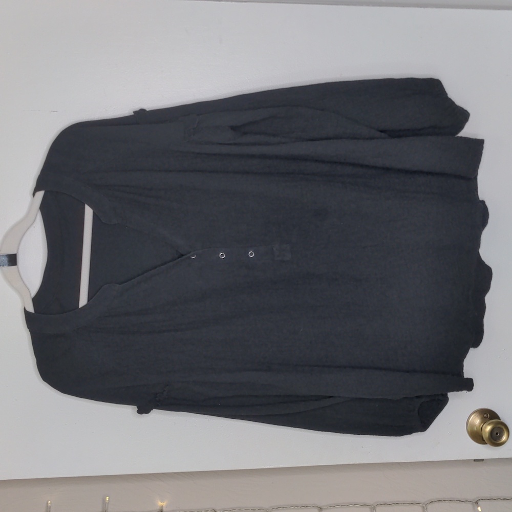 Boho 100% cotton black hippie drop shoulder puff sleeve peasant top blouse 2XL